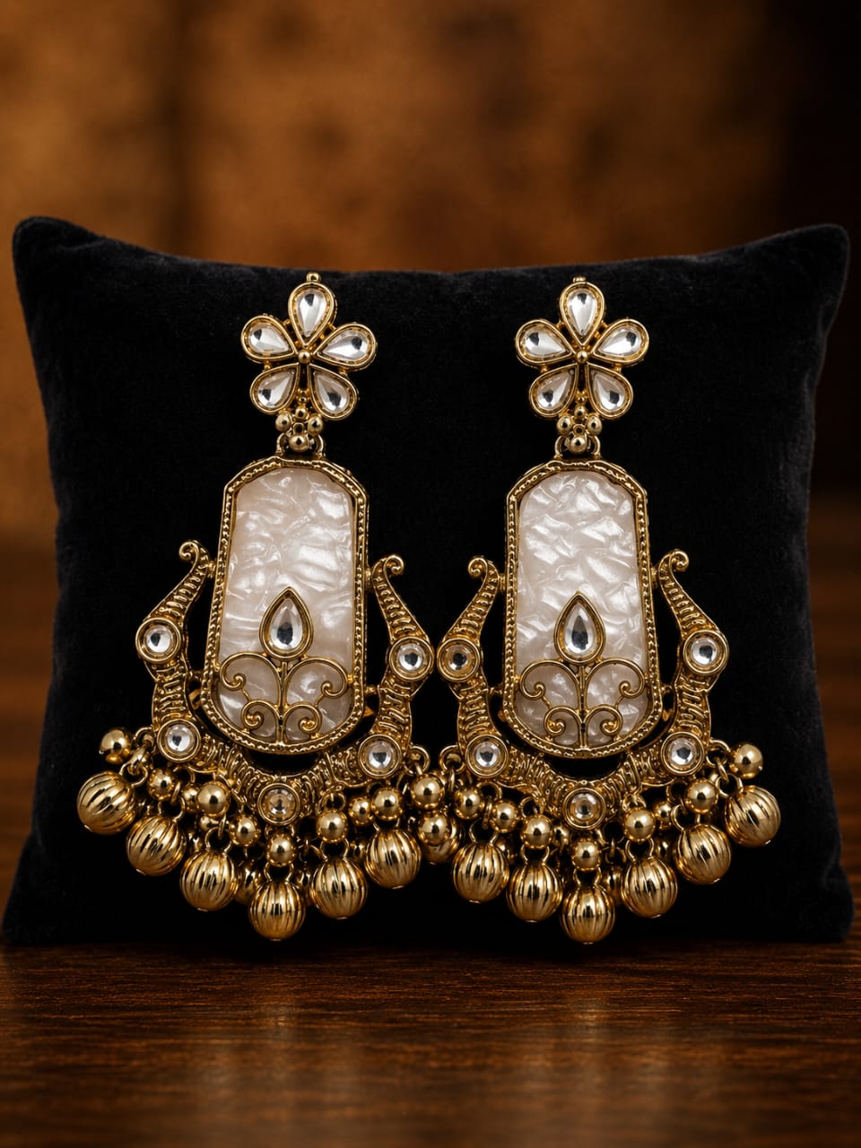 Floral stud rectangular dangler earrings
