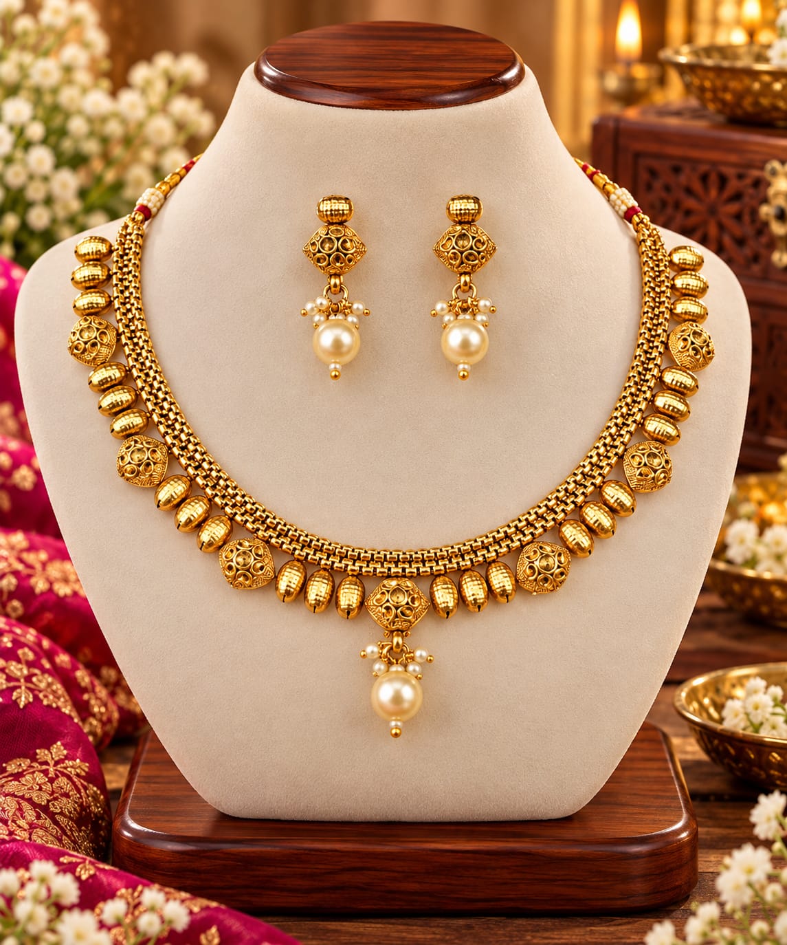 Leaf-fringe necklace and earrings set