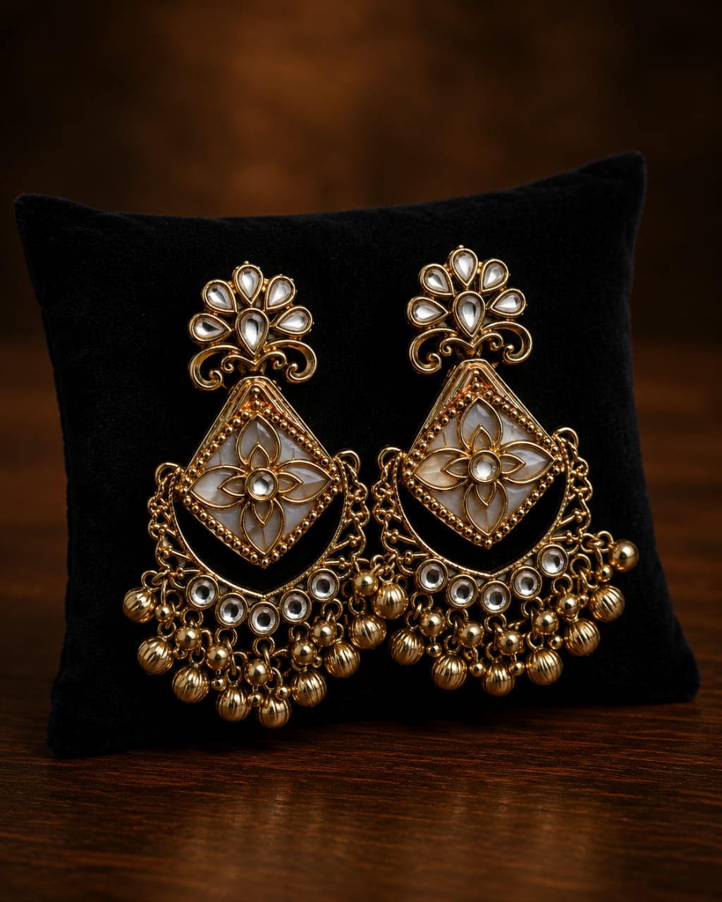 Diamond floral white-inlay dangler earrings