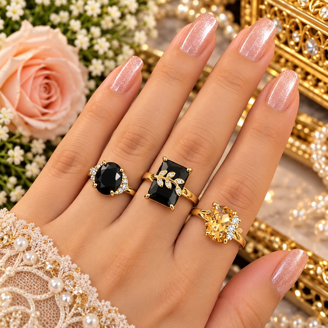 Black oval and butterfly with yellow adjustable ring combo
