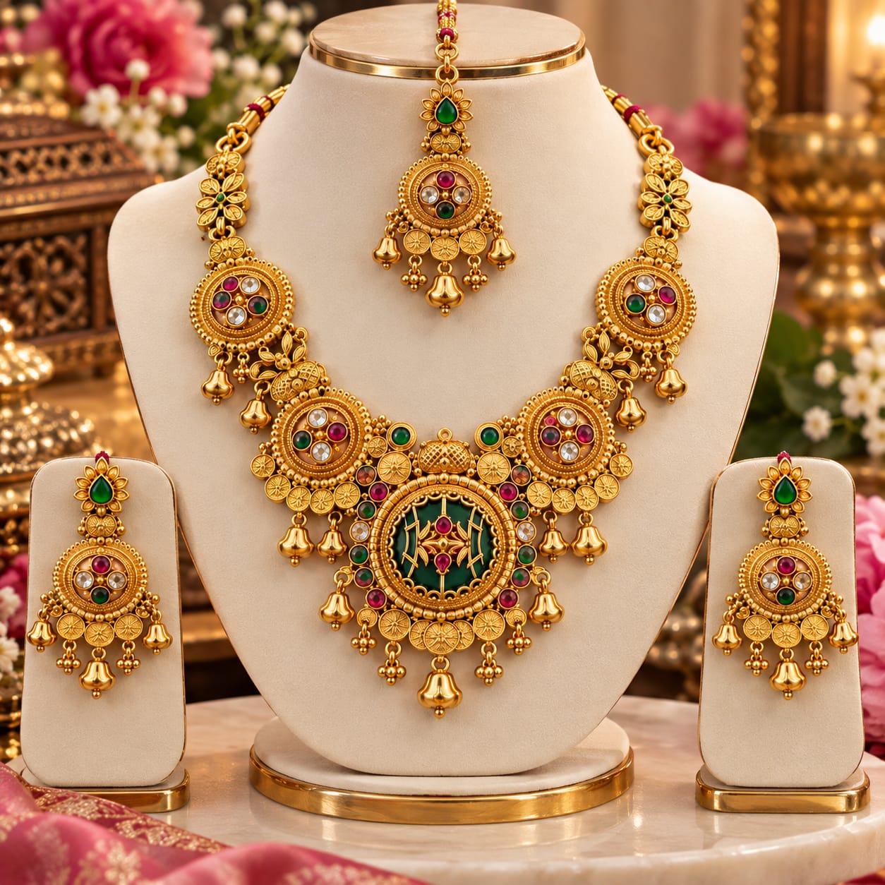 Ruby and green temple choker set