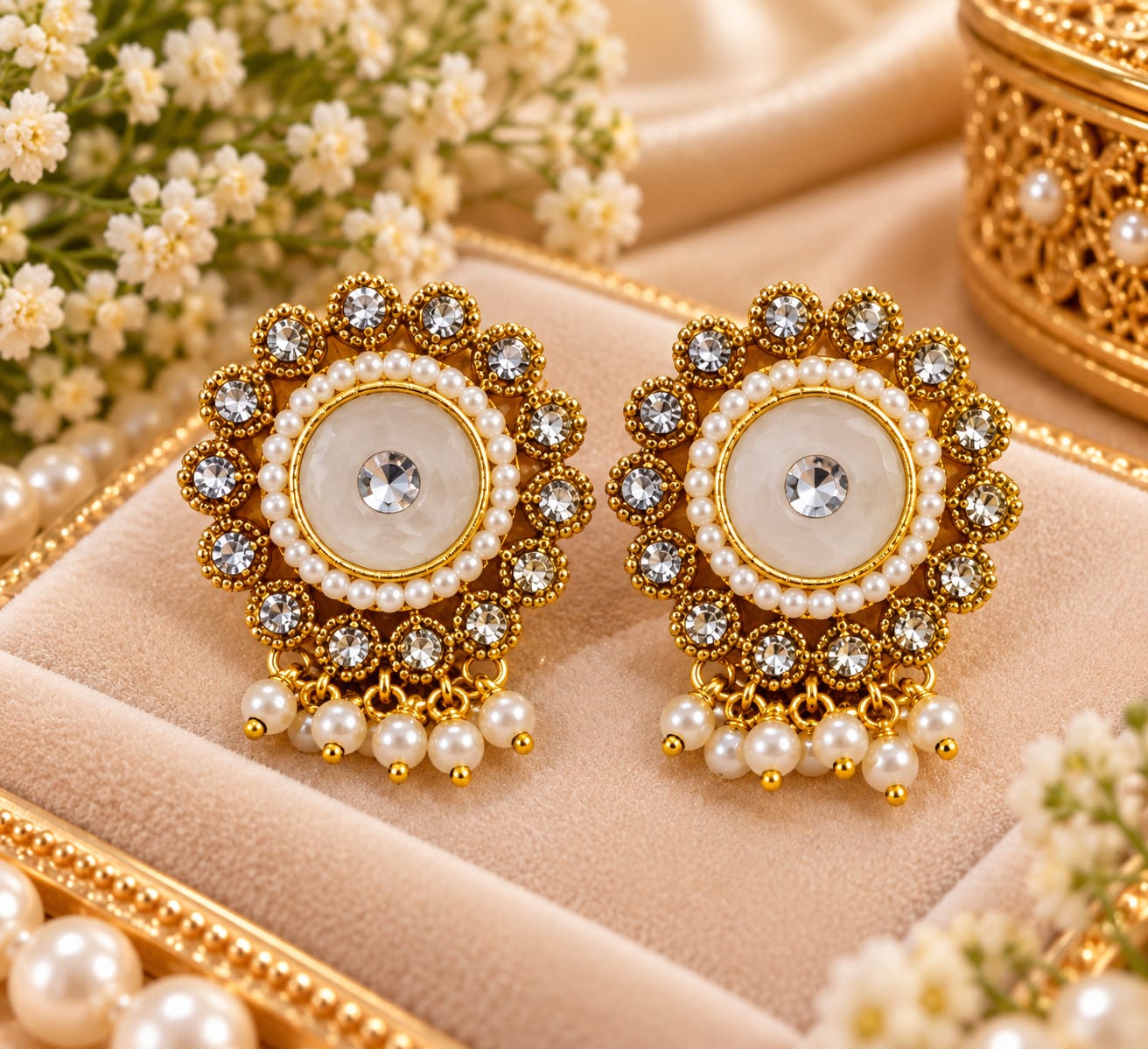 Ivory and mint round pearl drop studs