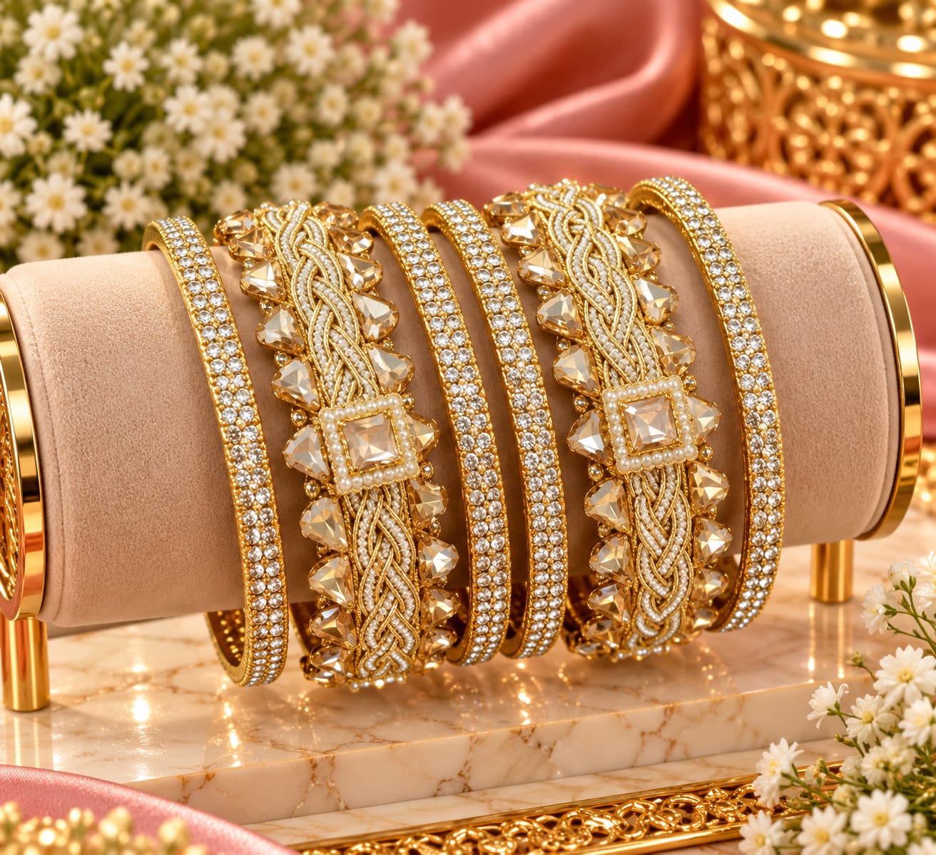 Gold geometric bangle set