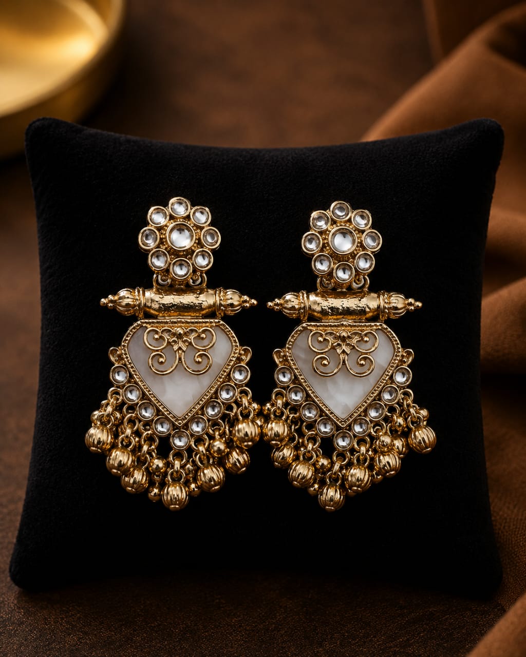 Heart motif statement dangler earrings