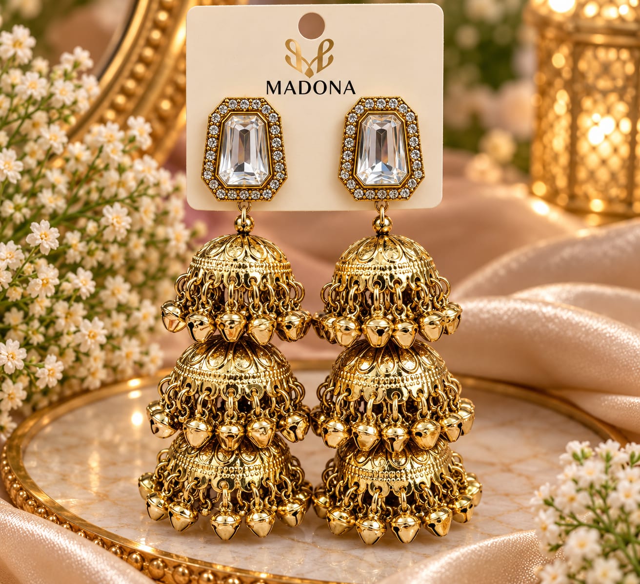 Clear tiered Kashmiri jhumkas