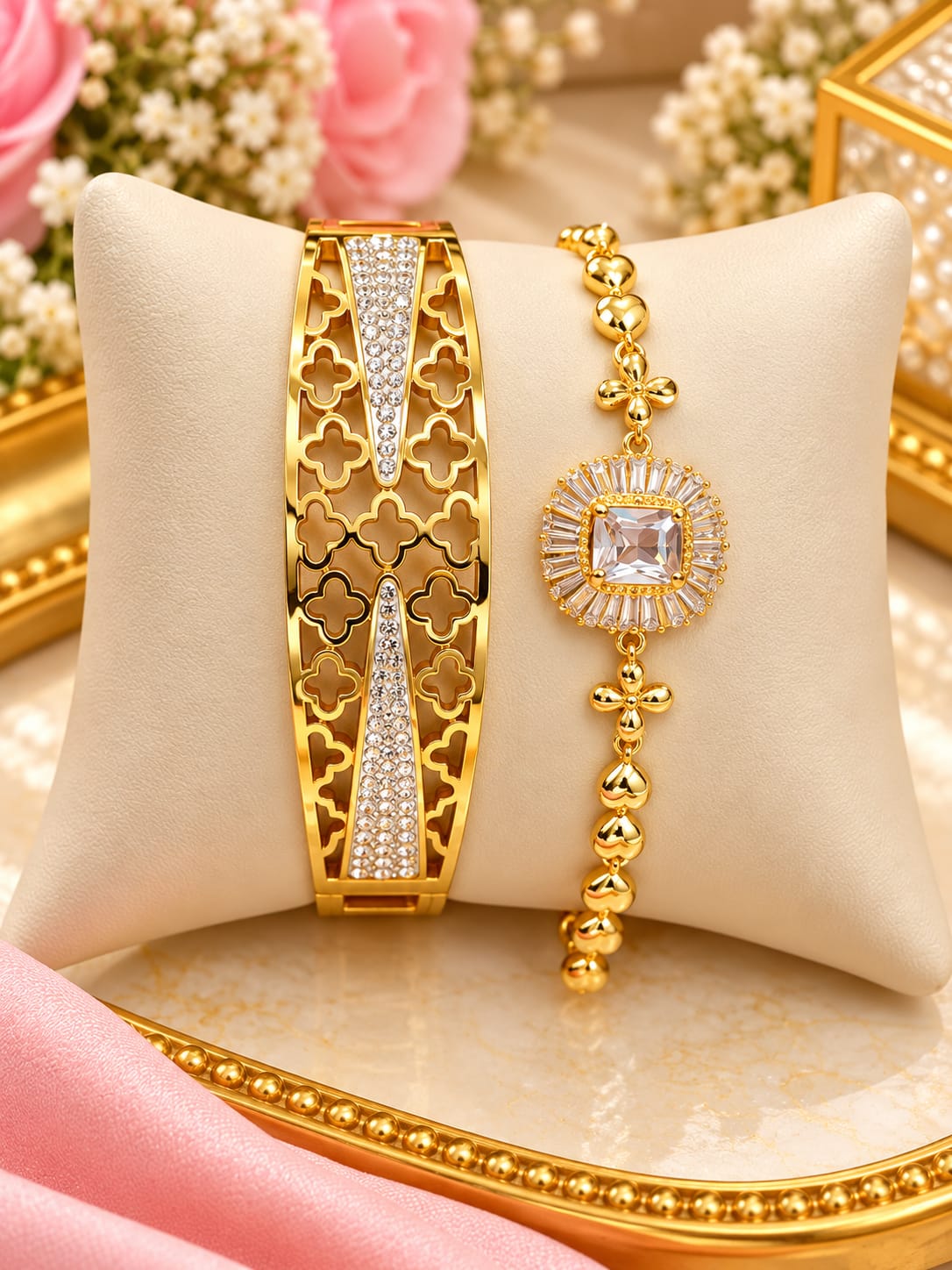 Quatrefoil cuff and bracelet combo