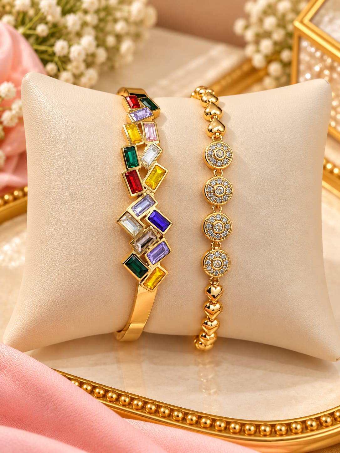 Multicolour rectangle cuff and bracelet combo