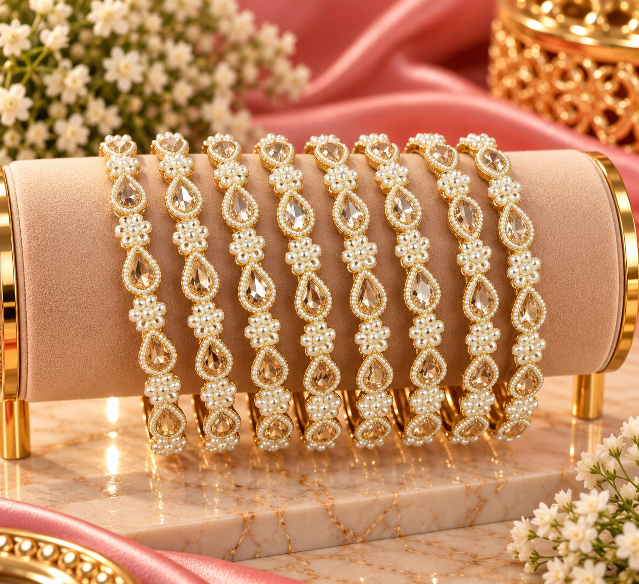 Clear floral openable bangle pair