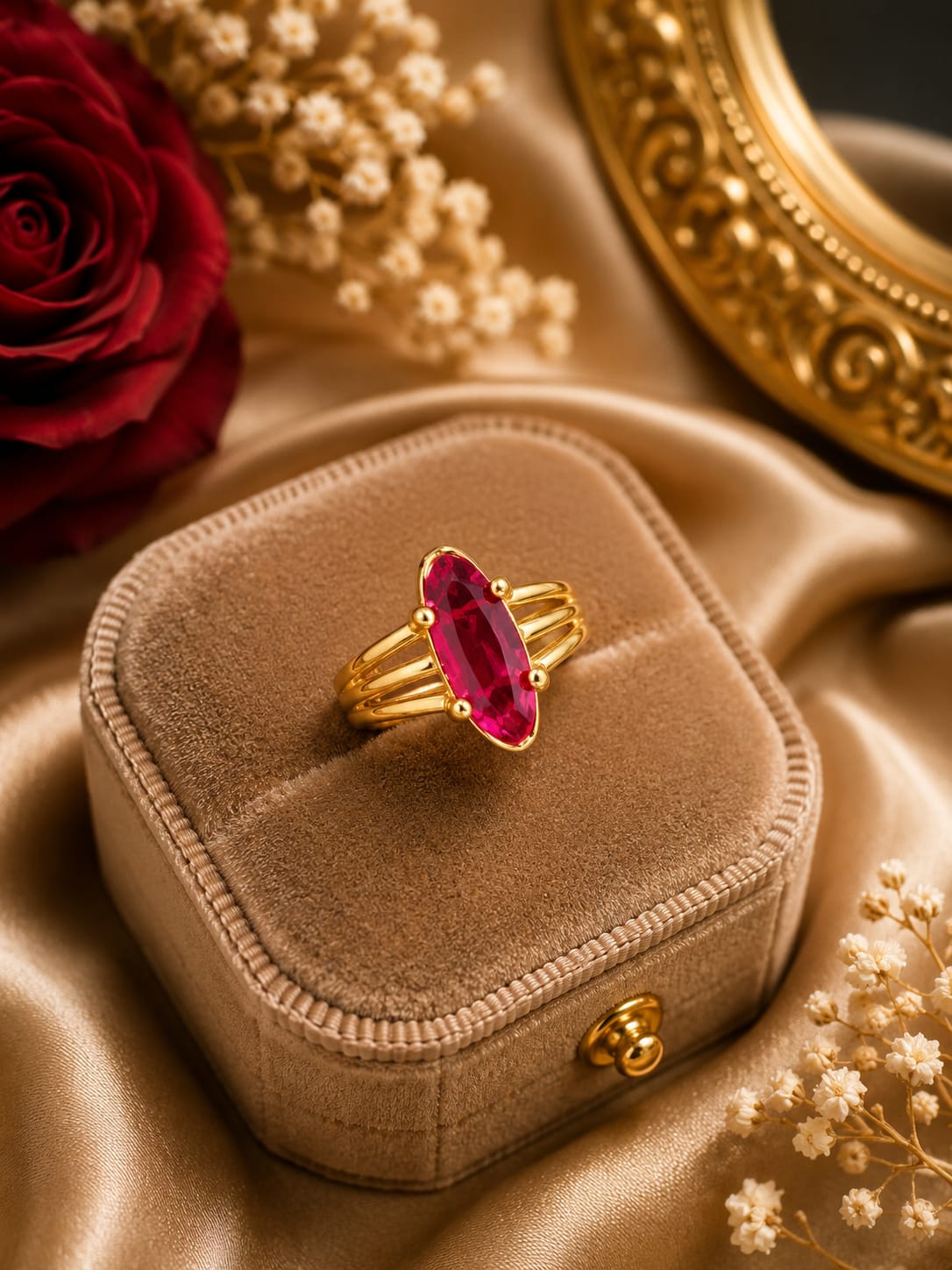 Ruby oval multi-band ring
