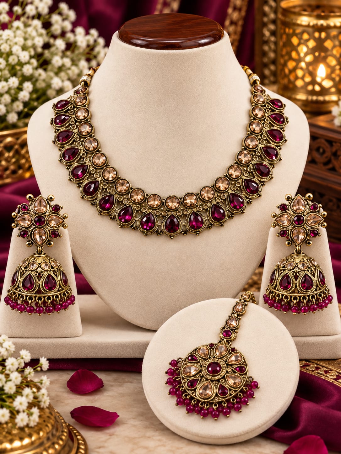Ruby and gold bridal necklace set