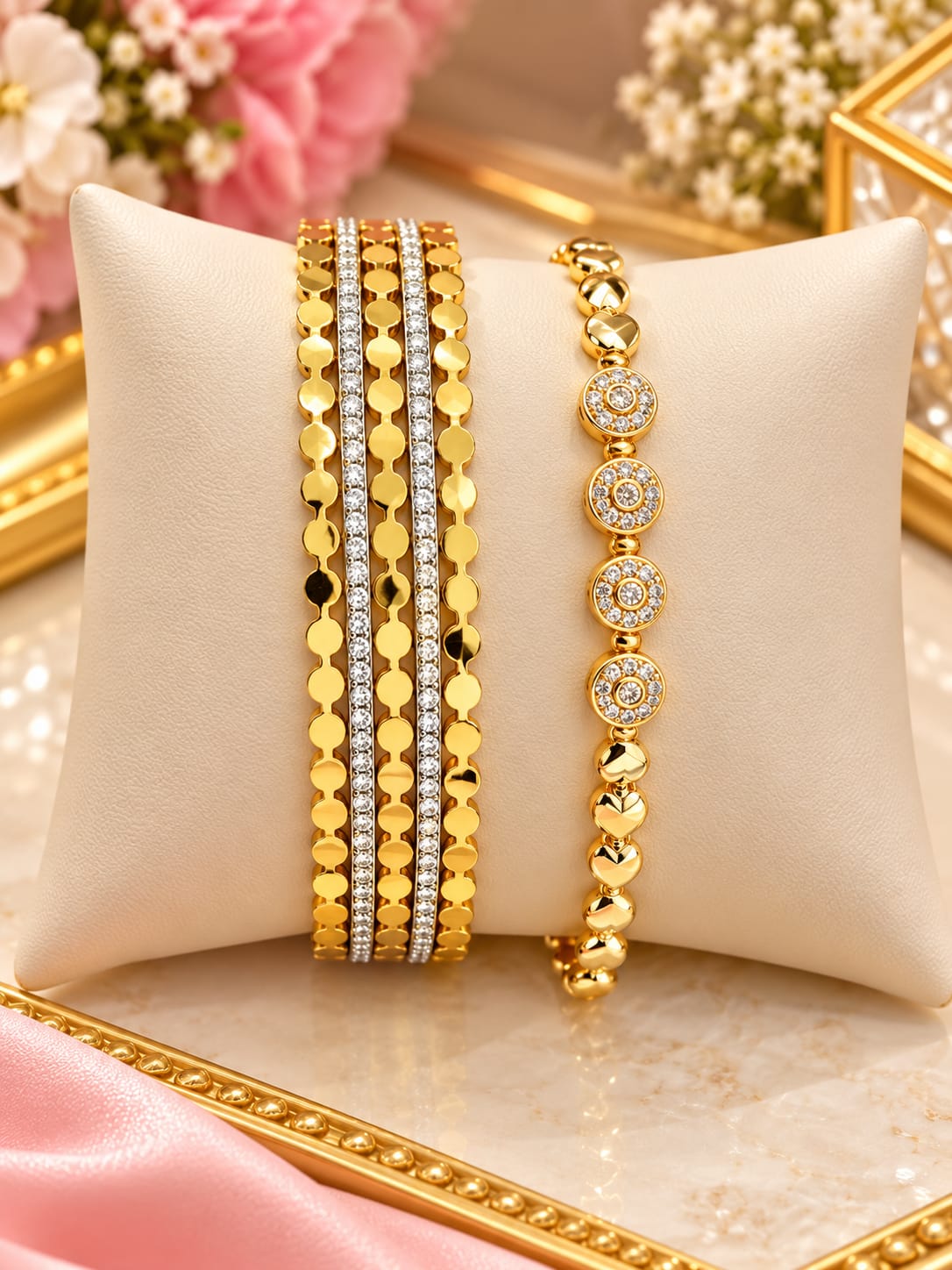Disc gold cuff and bracelet combo