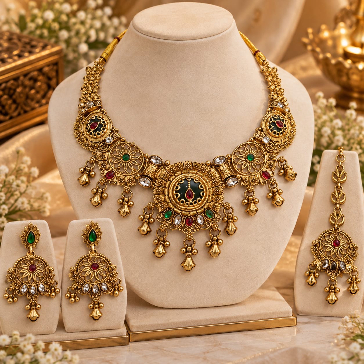 Floral medallion antique choker set