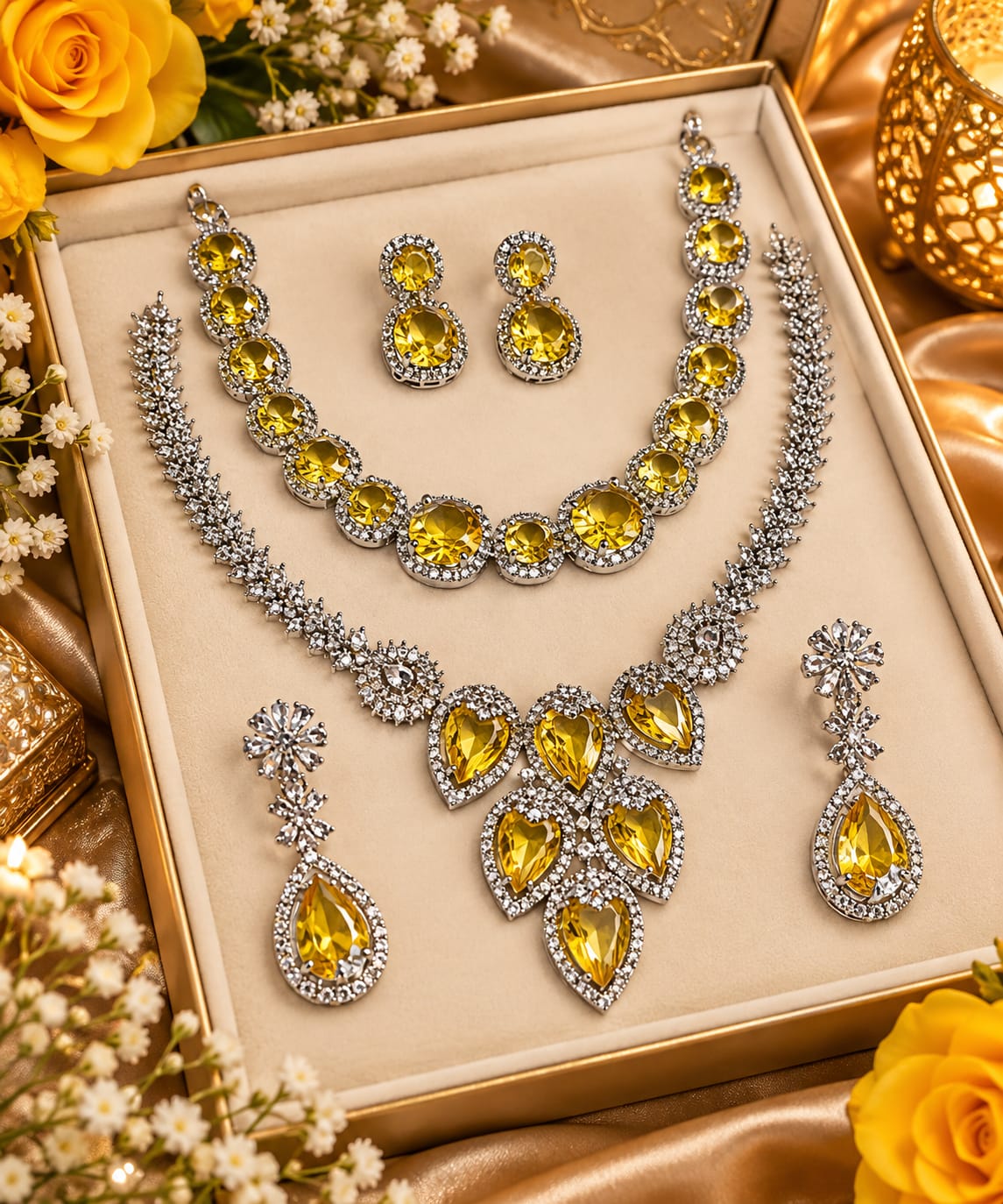 Yellow oval and teardrop necklace combo