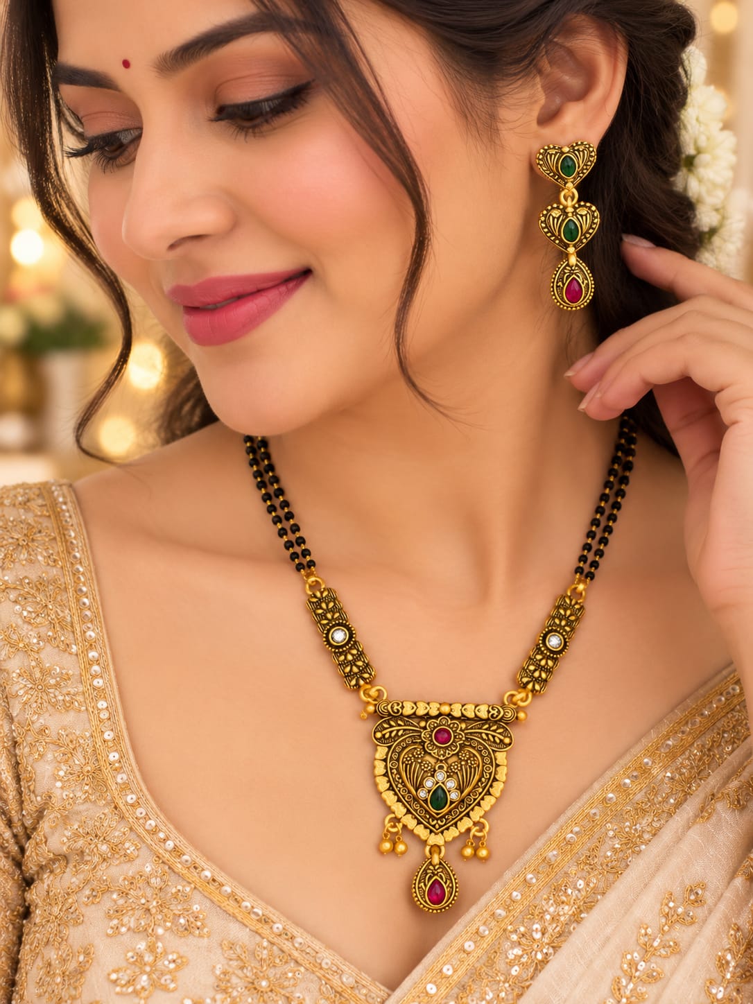 Green shield pendant mangalsutra
