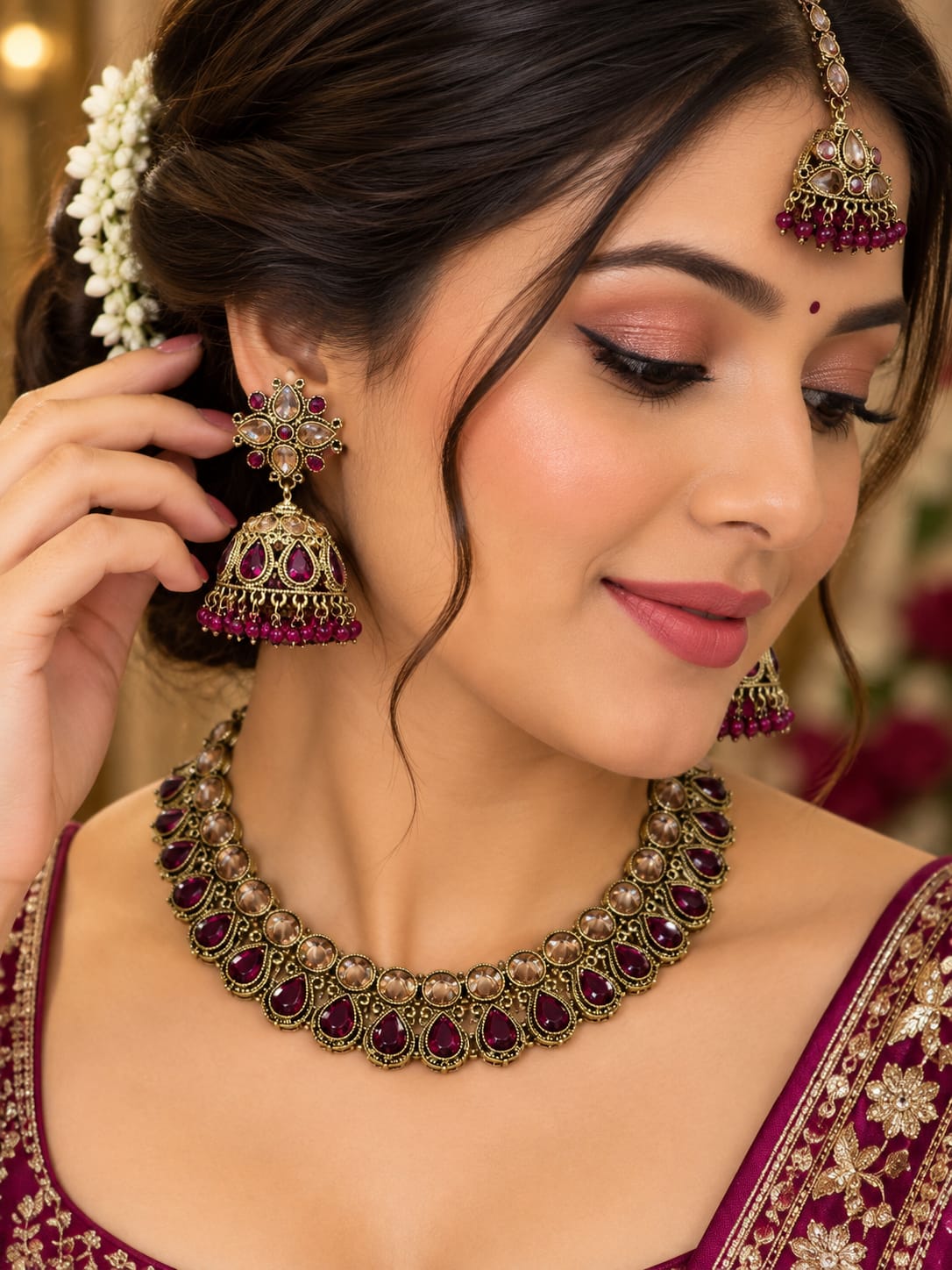 Black and gold bridal necklace set