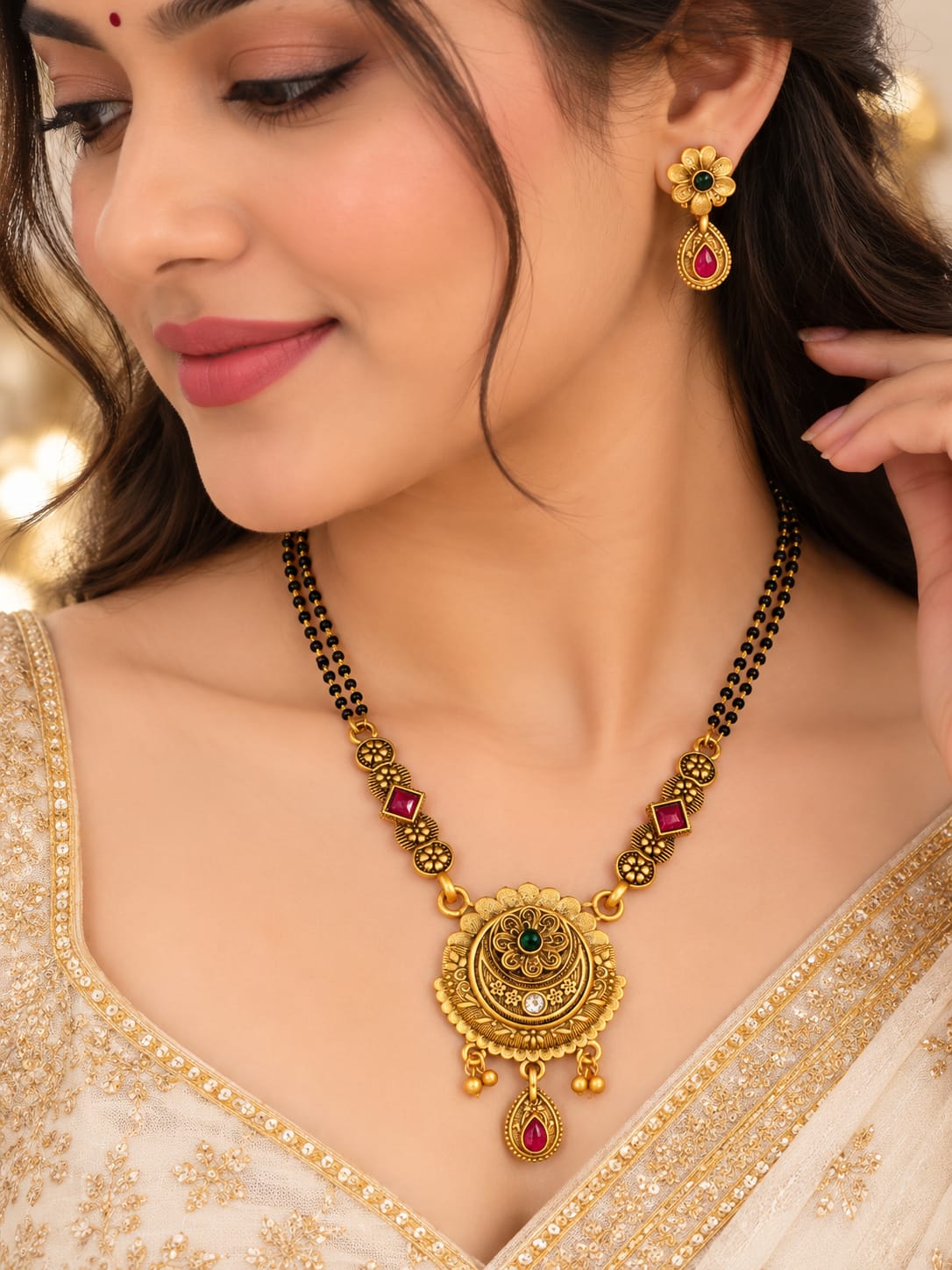 Round floral mangalsutra