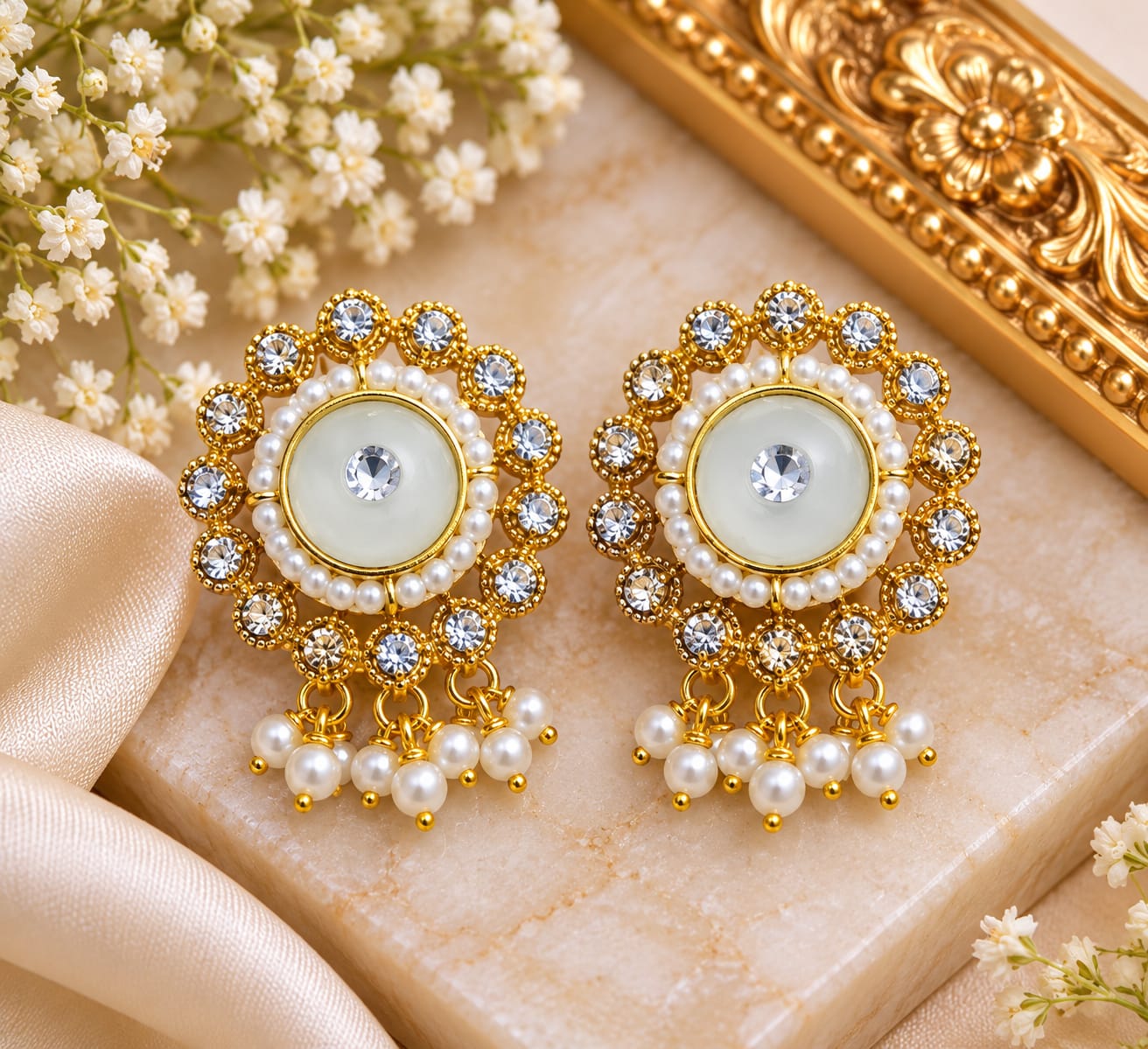 White round pearl drop studs