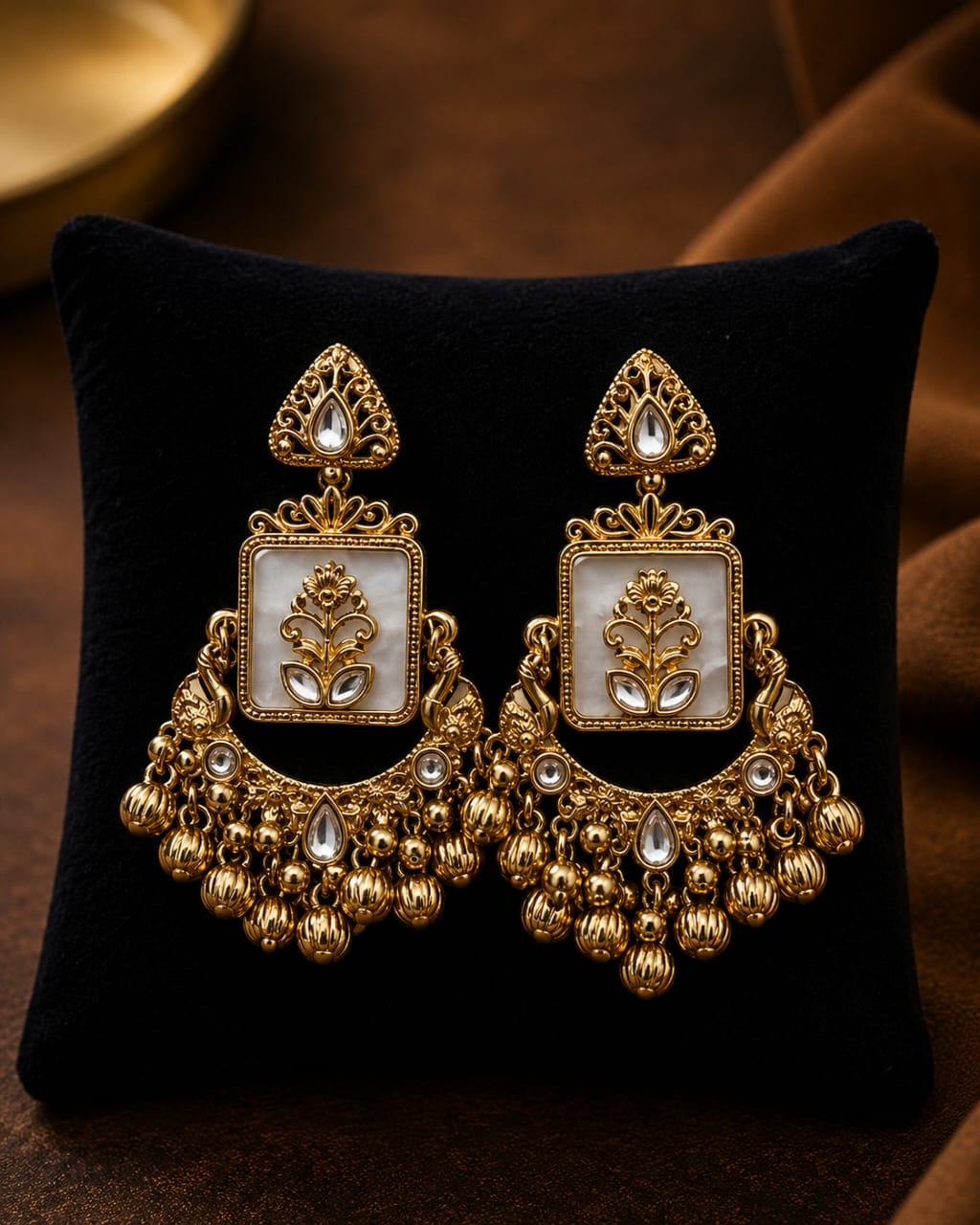 Square floral statement dangler earrings