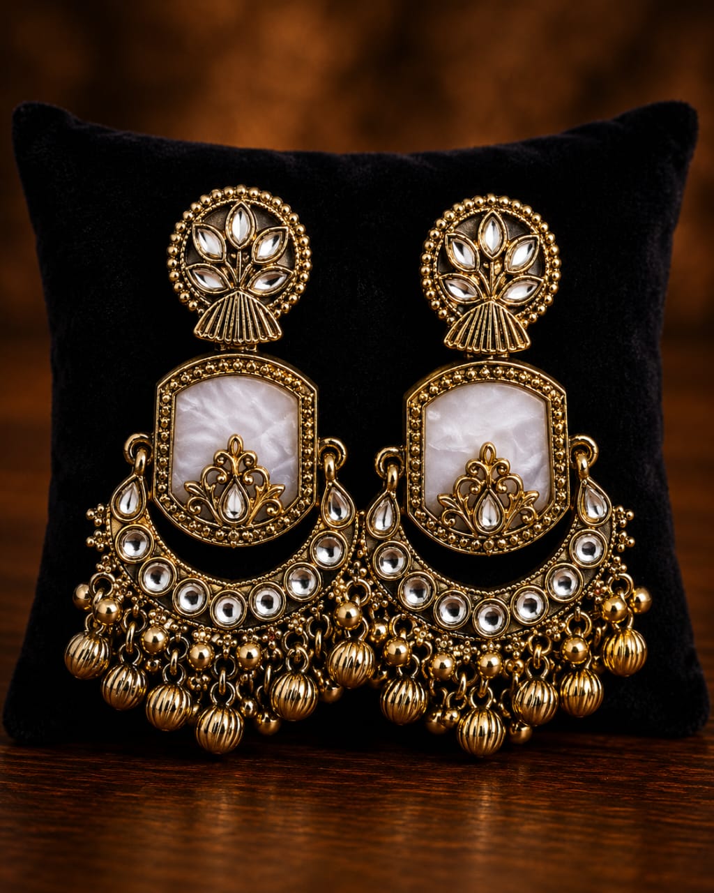Leaf stud white-inlay dangler earrings