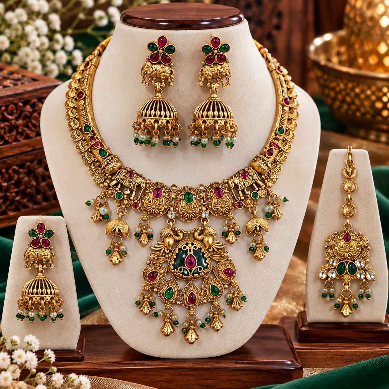 Jhumka pendant antique choker set